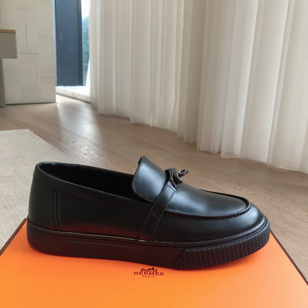 2025 Unisex H Black Leather Loafers AS00380