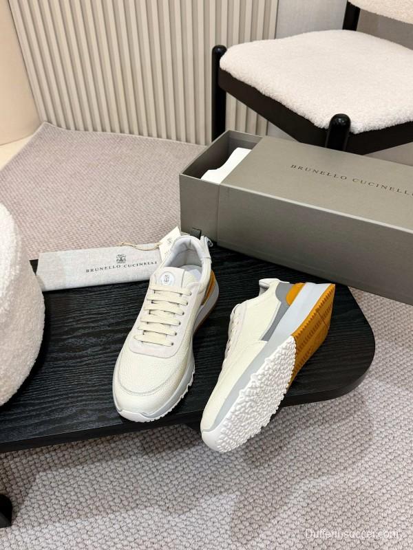 2025 Men Brunello Cucinelli Black Ivory Blue Almond Calfskin Leather Sneakers AS00320