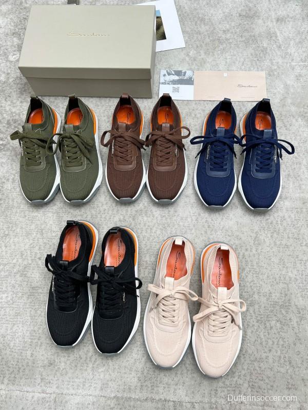 2025 Unisex Santoni Military Green Orange Wool Blend Knit Sneakers AS00320