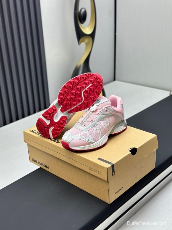 2025 Women SALOMON Pink White Leather Mesh Sneakers KFY00320