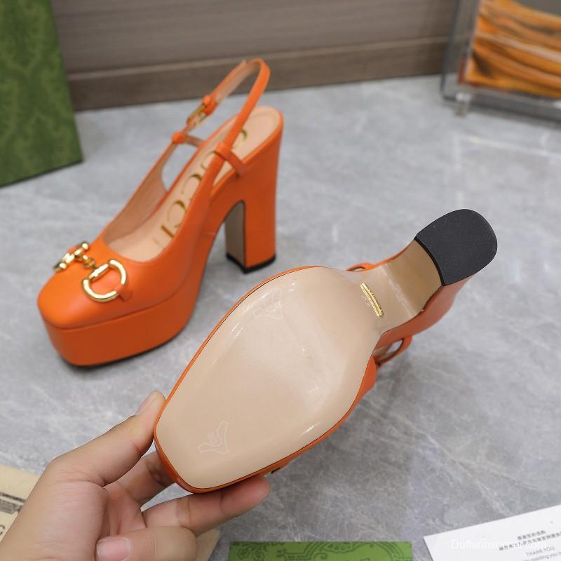 2025 Women Gucci Orange Leather Platform High Heels KFY00320