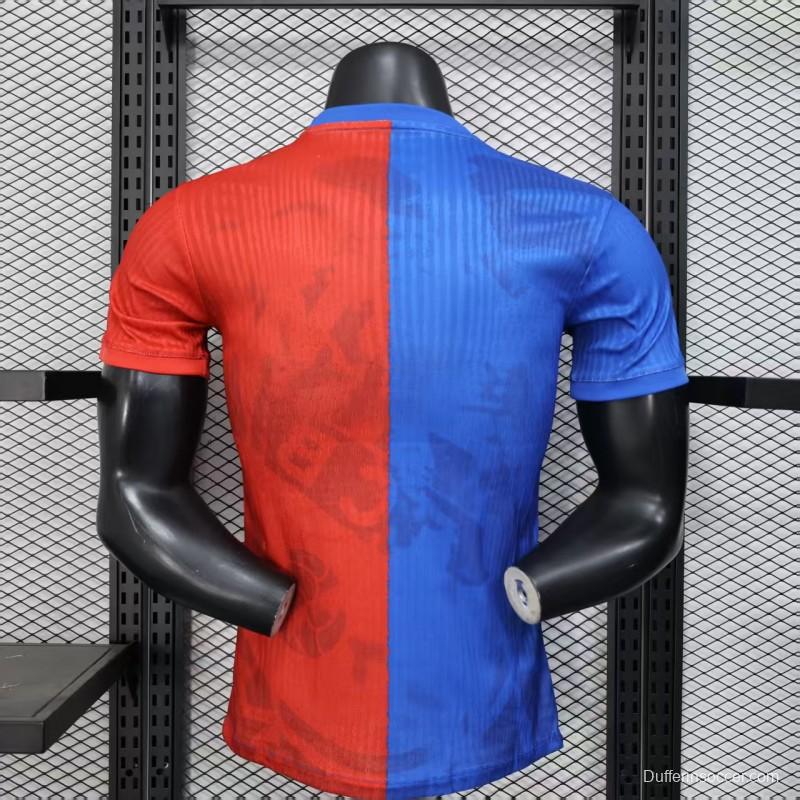 Player Version 25/26 Barcelona Travis Scott Blue with Red Half Split Jersey