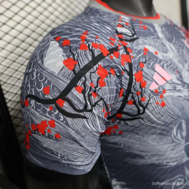 Player Version 2025 Japan Gray with Traditional Dragon and Cherry Blossom Pattern Jersey