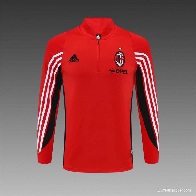 Retro 03/04 AC Milan Red Half Zipper Jacket+Long Pants