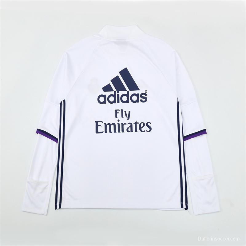 Retro 16/17 Real Madrid White Half Zipper Jacket+Long Pants