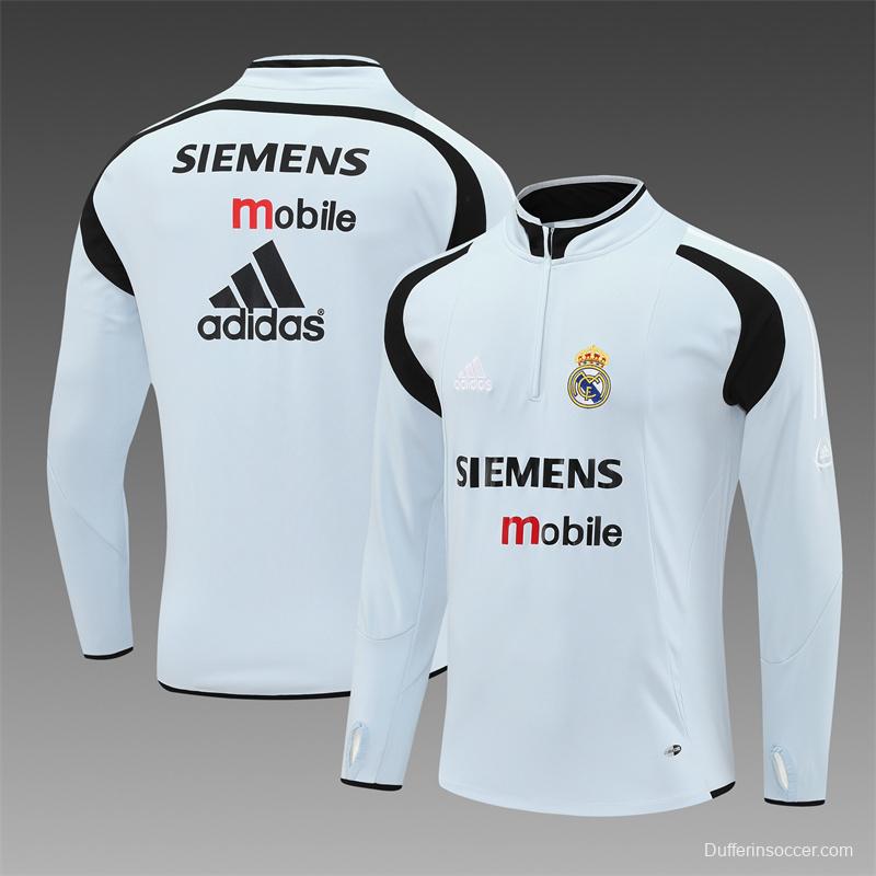 Retro 04/05 Real Madrid Light Grey Half Zipper Jacket