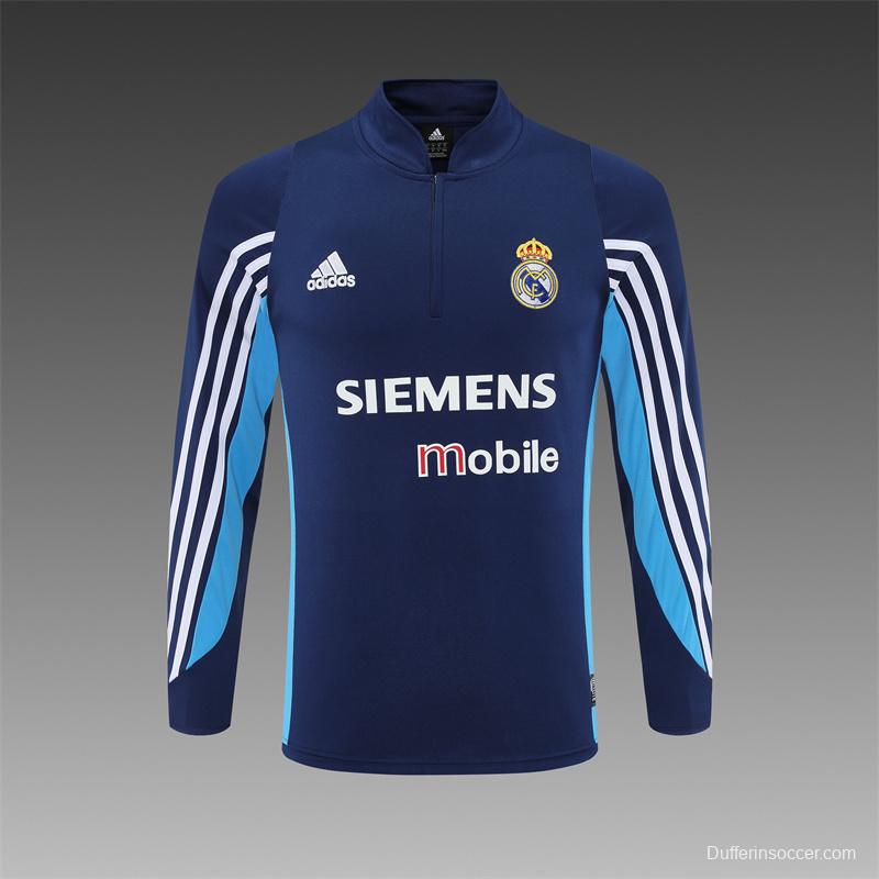 Retro 03/04 Real Madrid Royal Blue Half Zipper Jacket