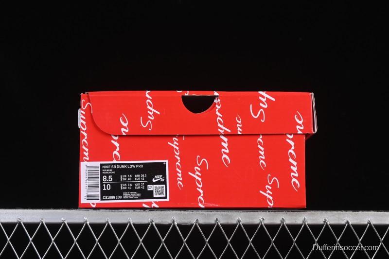 Nike SB Dunk Low Supreme Collaboration Off-White Red Swoosh Low-Top Casual Skate Shoes - CS1688-109