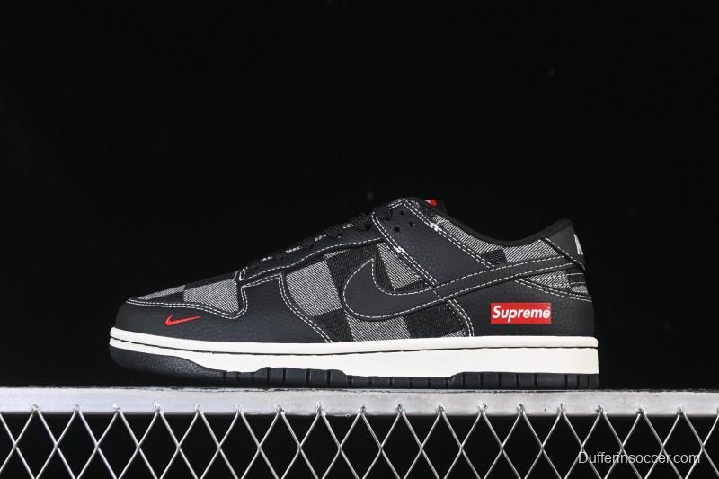 Nike SB Dunk Low Sup Collaboration Black Grey Plaid Low-Top Casual Skate Shoes - SC0601-462