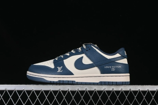Nike SB Dunk Low LV Collaboration Light Gray Navy Blue High-End Custom Low-Top Casual Skate Shoes - SC0601-477