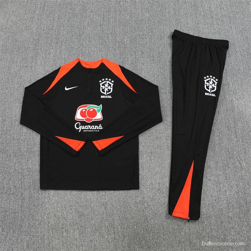 Player Version 25/26 Brazil Black Half Zipper Jacket+Long Pants