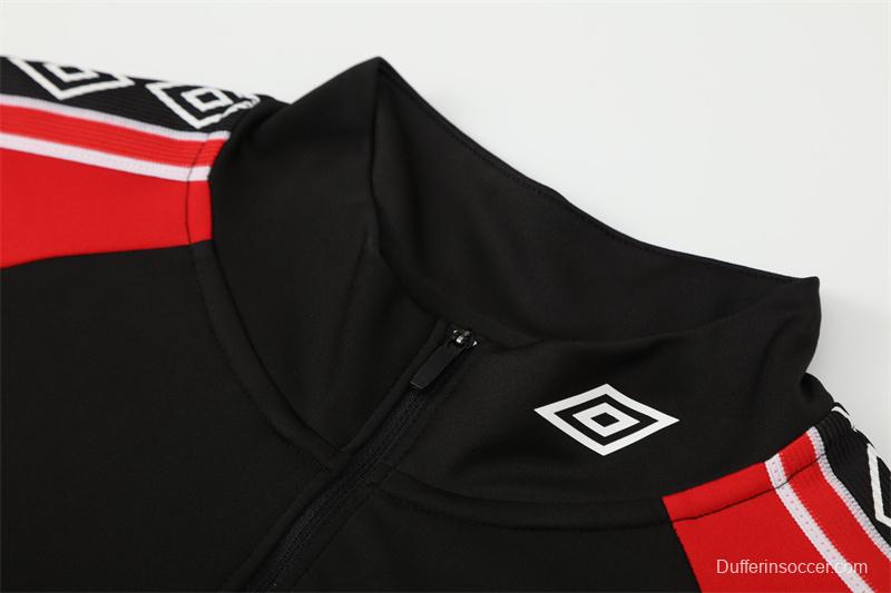 Retro 98/99 Manchester United Black Half Zipper Jacket+Long Pants