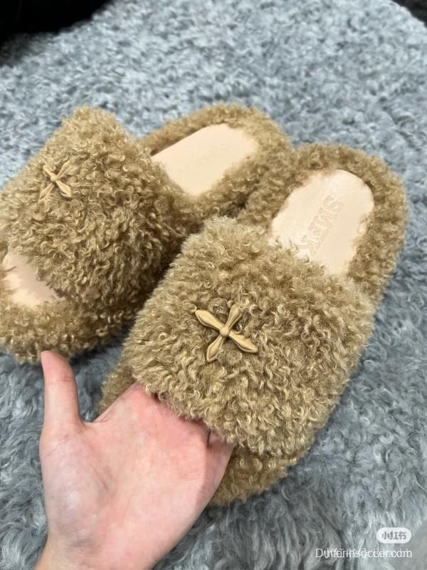 SMFK 2025SS Fur Mule Sandals Latest Popular Cross Pattern - KFY00230