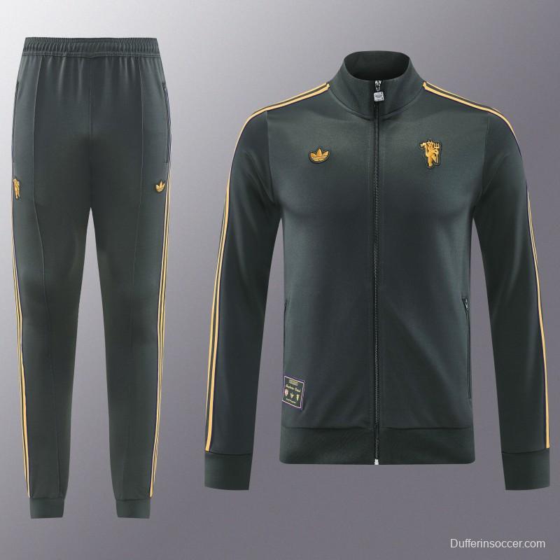 25/26 Manchester United 08 Dark Gray Half Zipper Jacket+Long Pants S-2XL