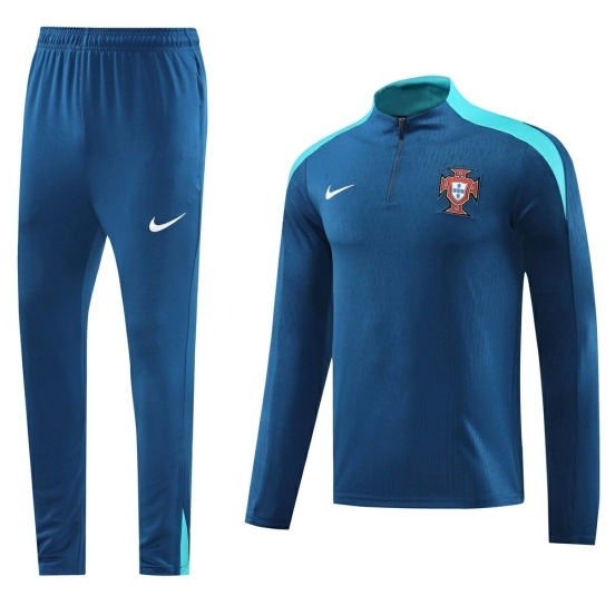2025 Portugal Royal Blue Half Zipper Jacket+Long Pants