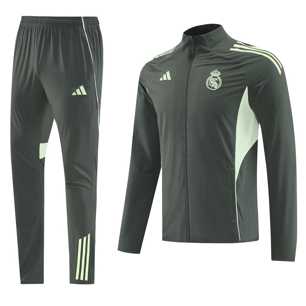 25/26 Real Madrid Dark Green Half Zipper Jacket+Long Pants S-3XL