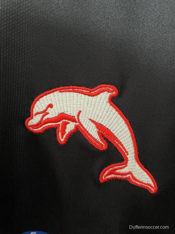 2025 Redcliffe Dolphins Red with Tonal Hoops Home Jersey