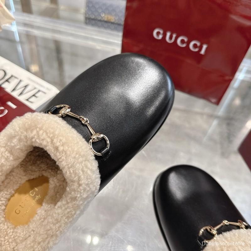 Gucci 2025 SS Autumn Winter New Suede Leather Horsebit Detail Women's Wool Loafers - LY00260