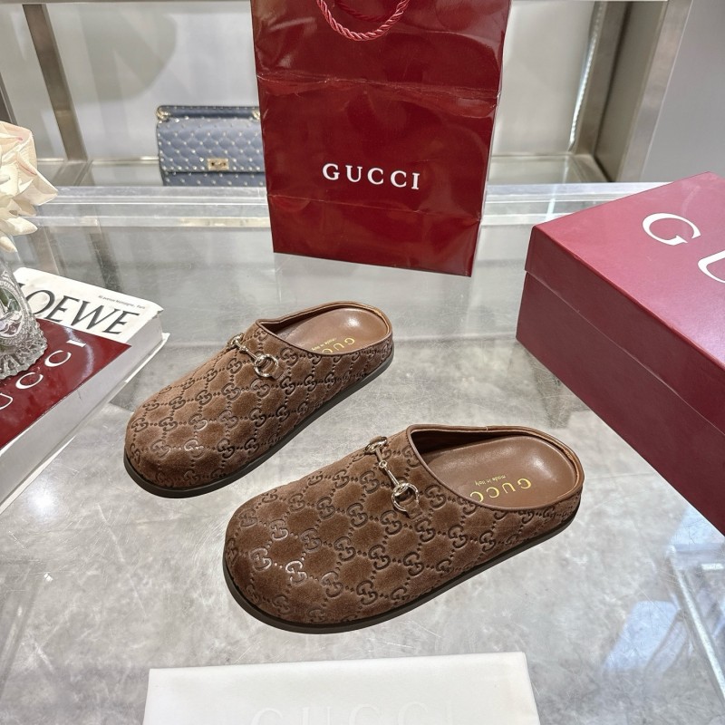 Gucci Leather GG Embossed Horsebit Mule Sandals - LY00240