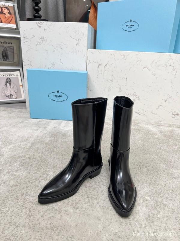 Prada Classic Triangle Logo Pointed Toe Boots - LY00350