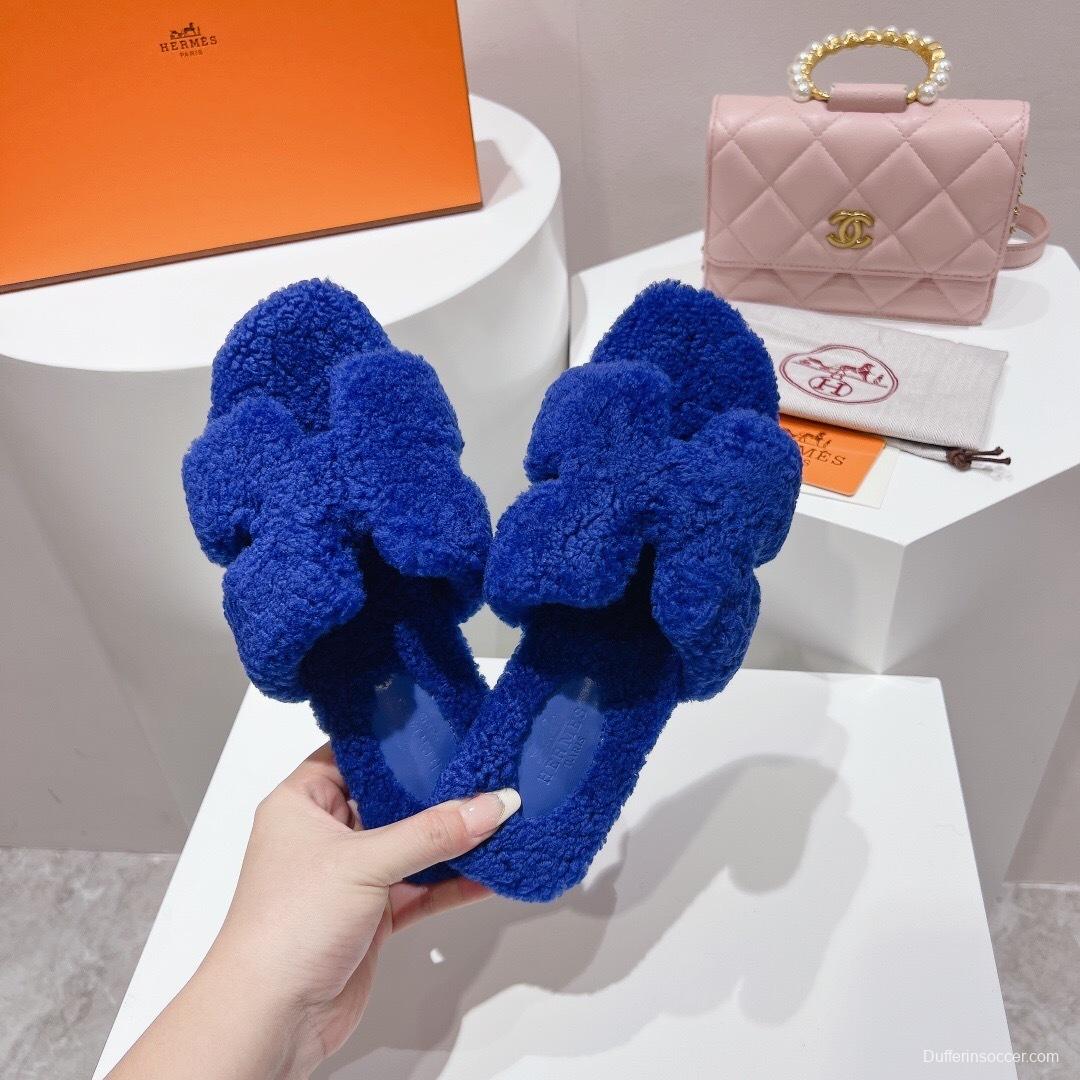 H Teddy Wool H Slippers Flat Sole Winter Edition - LY00240