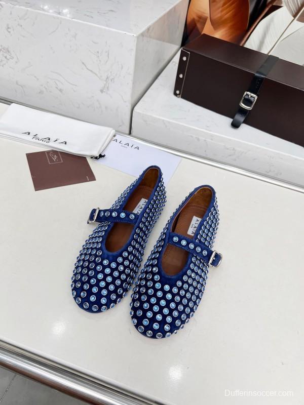 Alaia 2025/SS Crystal-Studded Ballet Dance Shoes with 0.8CM Inner Height - LY00340