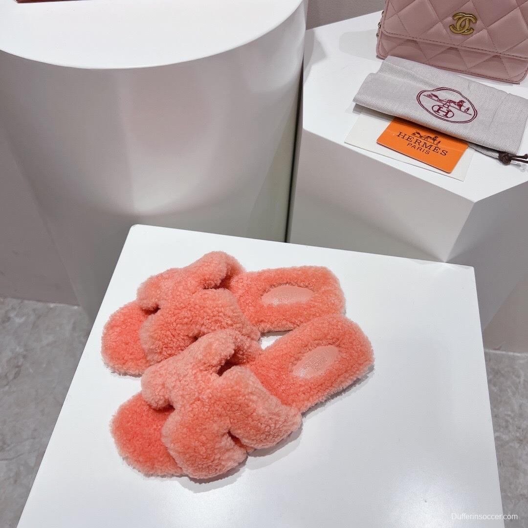 Hermes Teddy Wool H Slippers Flat Fur Slippers - LY00240