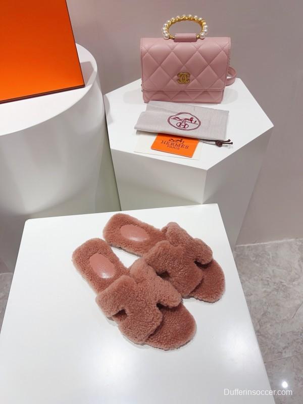 H Teddy Wool H Slippers Flat Sole Winter Edition - LY00240