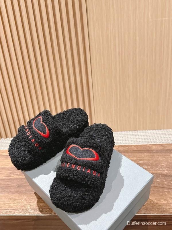 Balenciaga 2025 SS Qixi Limited Series Letter Embroidery Platform Shearling Slippers - AS00200