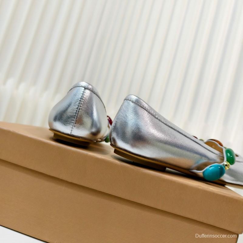 Gianvito Rossi Bohemian Style Turquoise Flat Ballet Shoes - LY00320