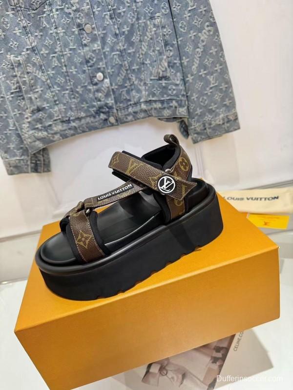 LV 2025/SS Latest High-End Fashion Versatile Flat Platform Sandals - LY00