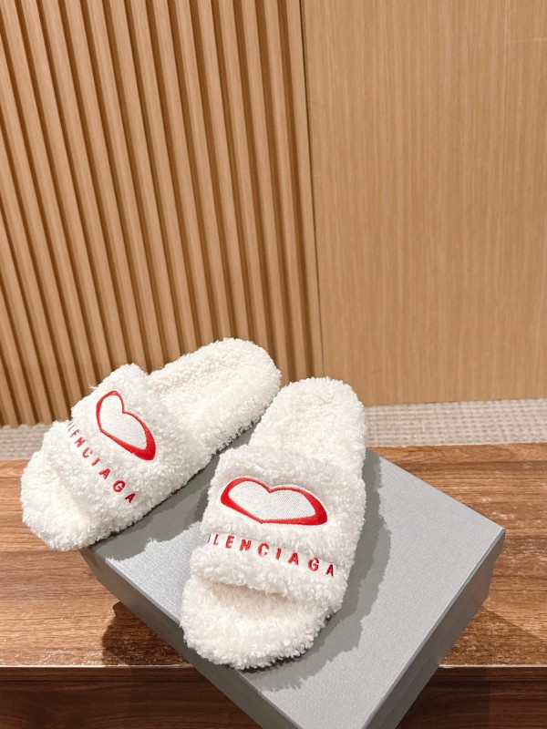 Balenciaga 2025 SS Qixi Limited Series Letter Embroidery Platform Shearling Slippers - AS00200