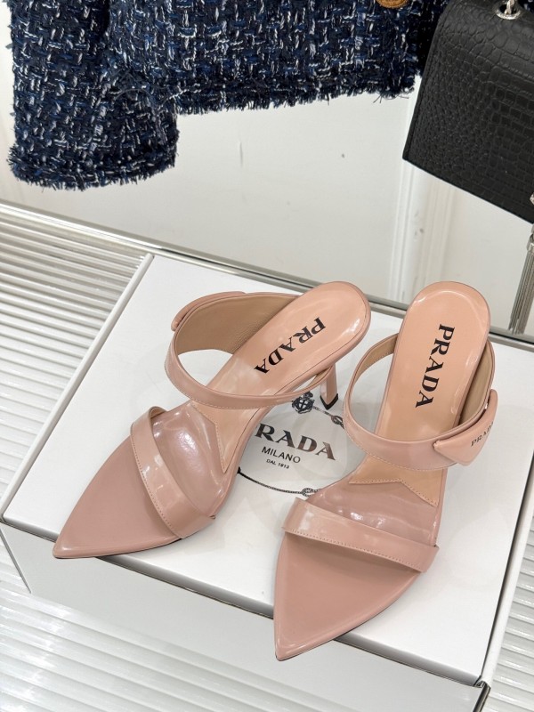 Prada Pointed Toe High Heel Sandals with Triangle Buckle - KFY00280