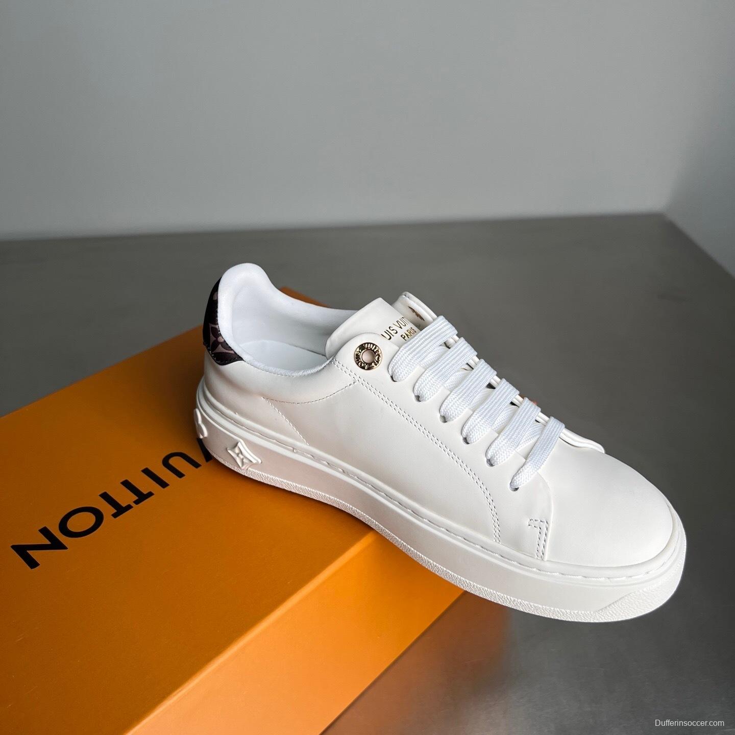 Louis Vuitton Takashi Murakami x LV Time Out Cherry Blossom Series Leather Round Toe Flat Low-Top Sneakers - YC