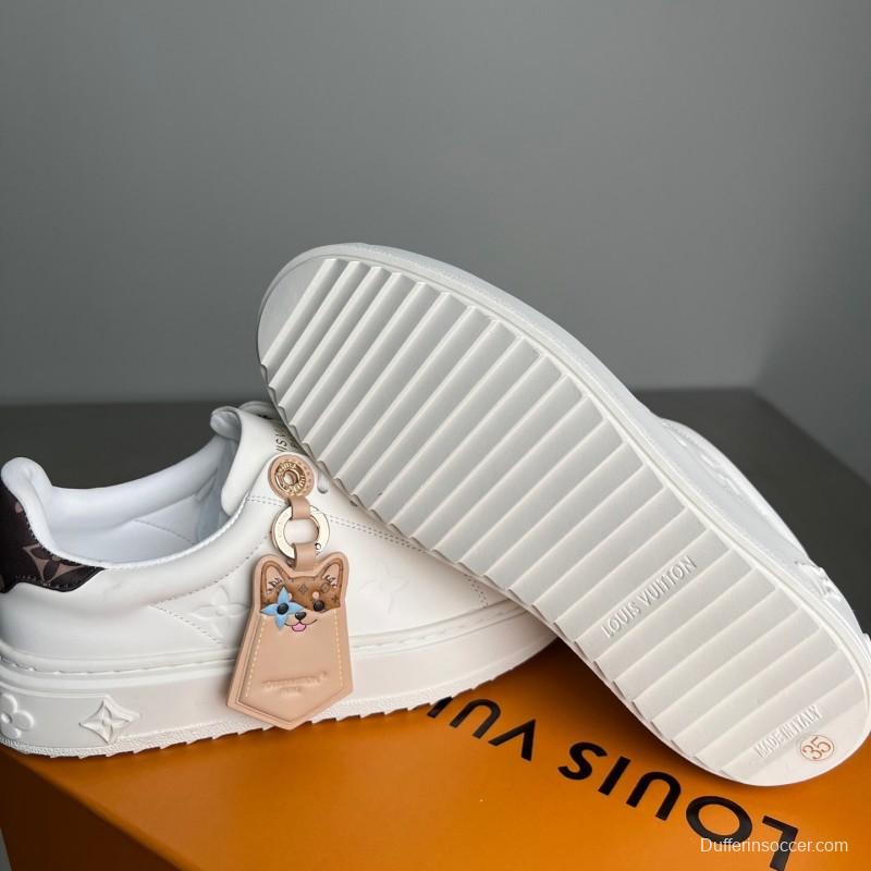 Louis Vuitton Takashi Murakami x LV Time Out Cherry Blossom Series Leather Round Toe Flat Low-Top Sneakers - YC