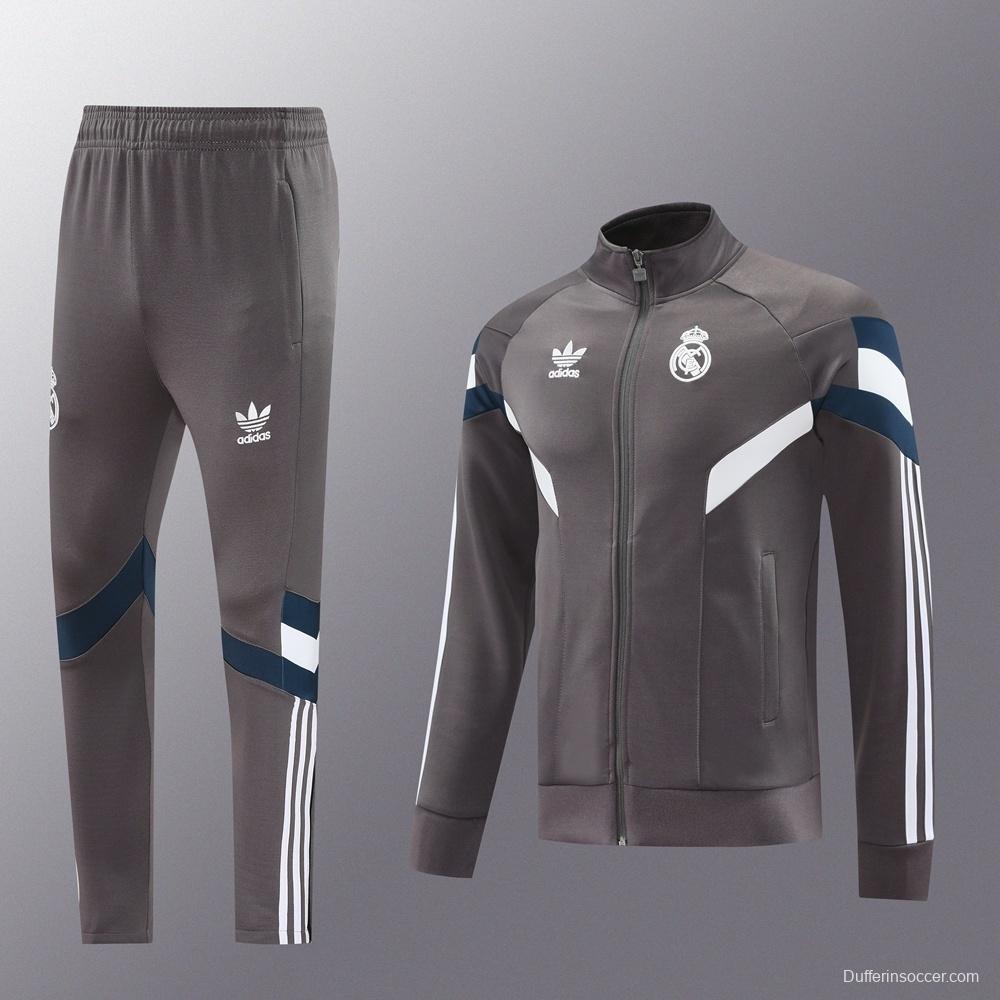 25/26 Real Madrid Light Grey Full Zipper Jacket+Long Pants
