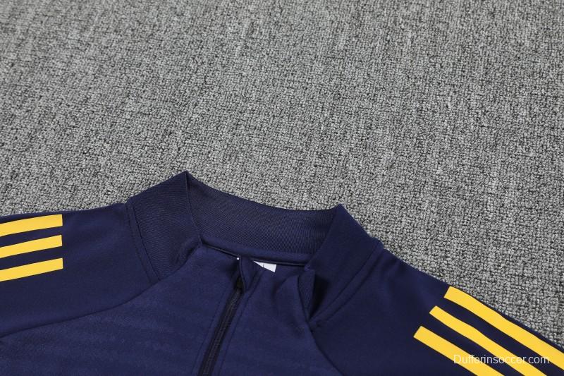25/26 Boca Juniors Navy Blue with Yellow Stripes Half Zipper Jacket Tracksuit +Long Pants