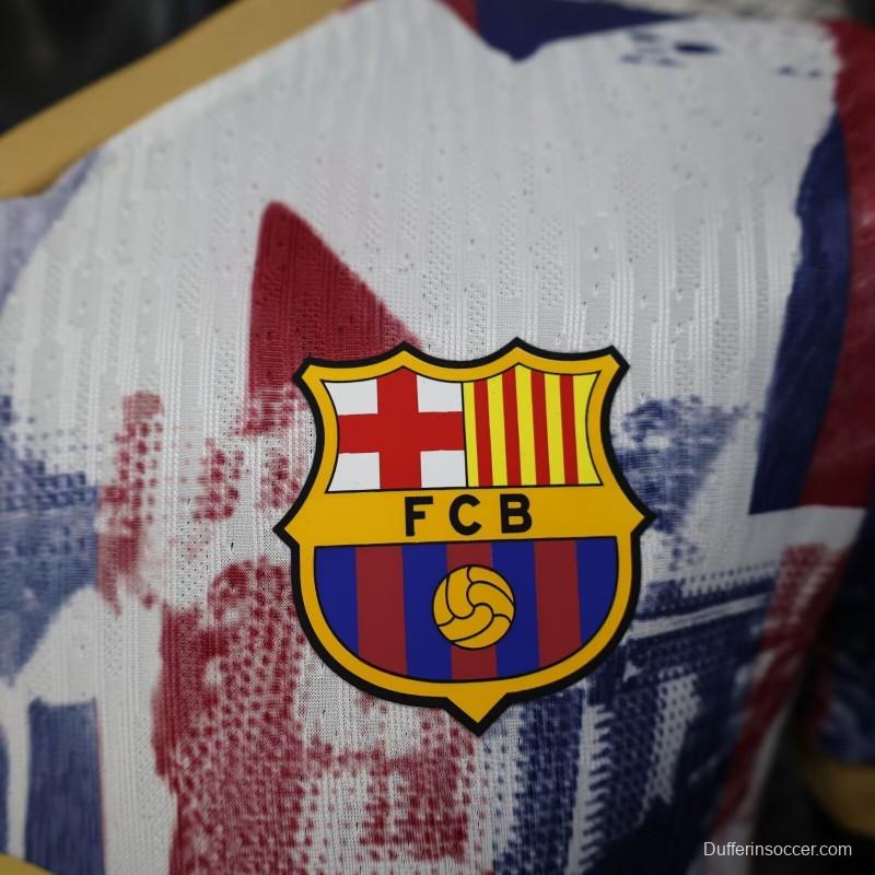 25/26 Player Version Barcelona White with Red Blue Abstract Art Jersey