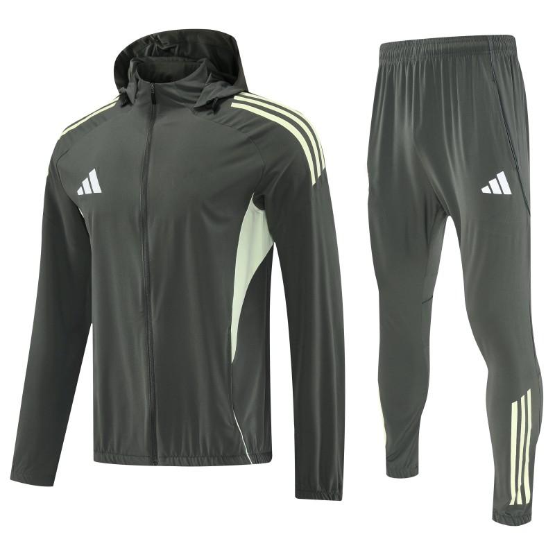 26/27 Adidas Dark Olive Green Full Zipper Hooded Jacket Tracksuit + Long Pants