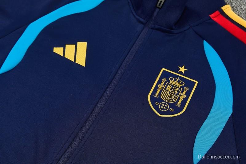 26/27 Spain Navy Blue Full Zipper Jacket Tracksuit + Long Pants