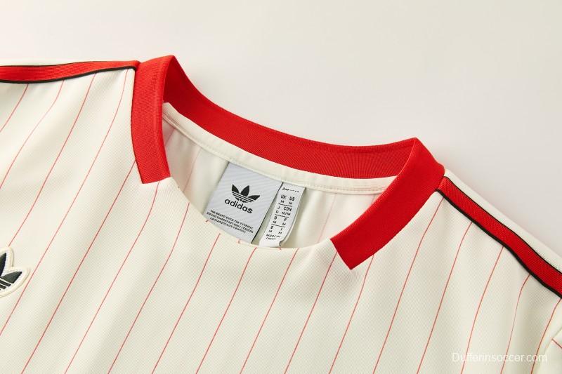 26/27 Benfica × Adidas Originals Off-White Pinstripe Short Sleeve+Soccer Shorts