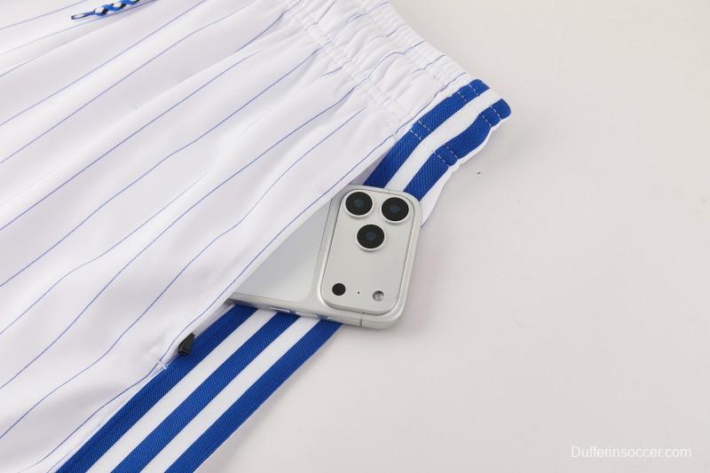 26/27 Chelsea FC  Blue  Stripes Short Sleeve+ White Soccer Shorts