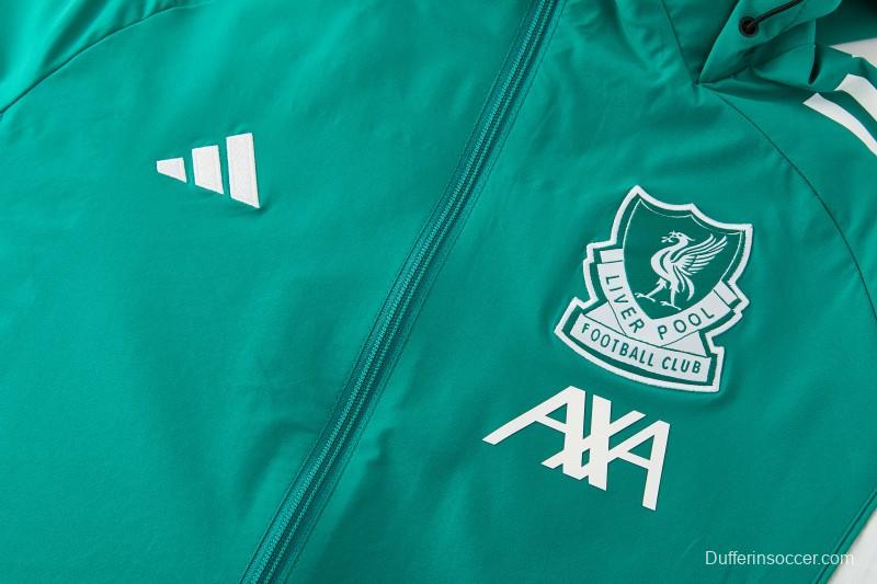 26/27 Liverpool Green Full Zipper Hooded Jacket Tracksuit + Black Long Pants