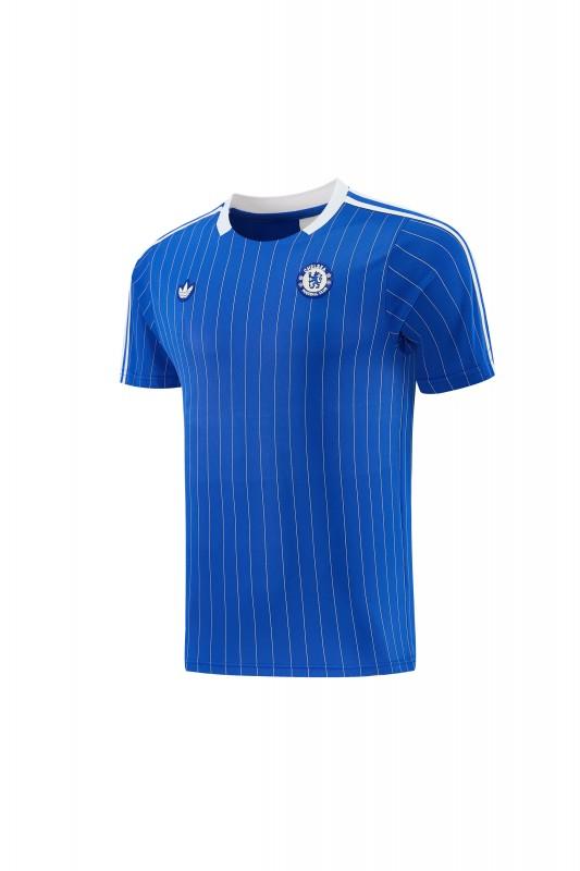 26/27 Chelsea FC  Blue  Stripes Short Sleeve+ White Soccer Shorts