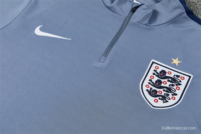 2026 England Grey Half Zipper Jacket Tracksuit + Navy  Blue Long Pants (Nike)