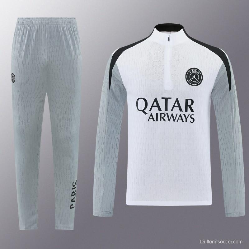 2026/27 Paris Saint-Germain White  Half Zipper Jacket Tracksuit + Light Grey Long Pants