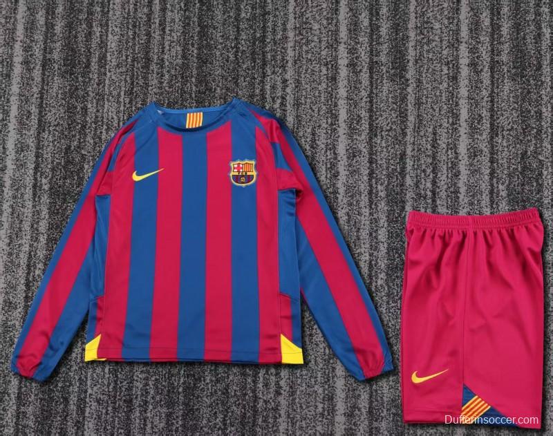 Retro Kids 05/06 Barcelona Home League Version Long Sleeve Jersey