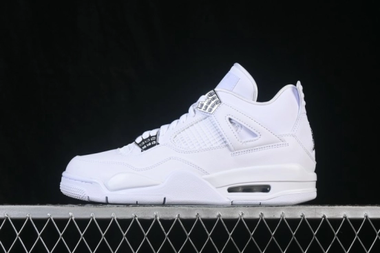 Nike Air Jordan 4 Retro PureMoney White Cat Leather Sneakers - 308497-100