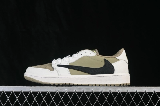 Nike Air Jordan 1 Low OG Travis Scott Reverse Swoosh Premium Leather Casual Sneakers - FZ3124-200