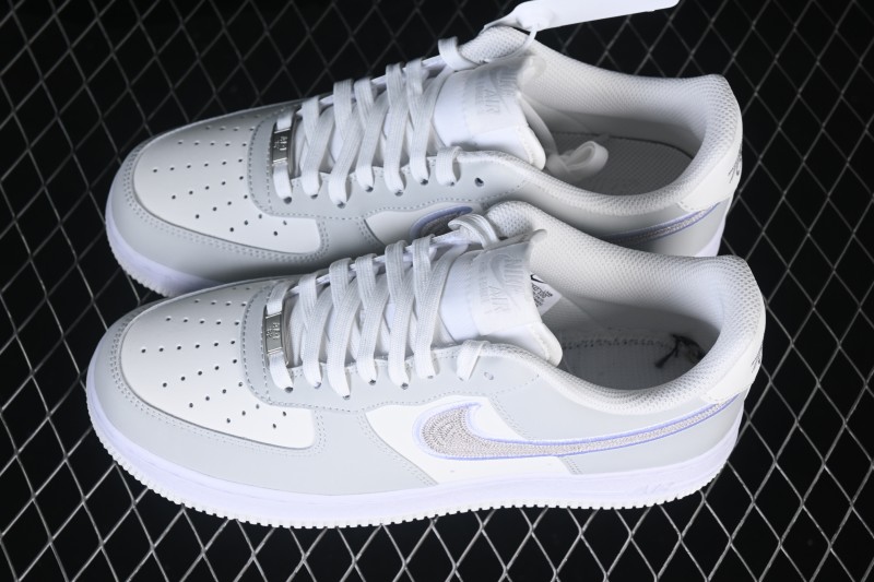 Nike Air Force 1 '07 Low White Grey Embroidery Casual Skateboard Shoes - IB6842-100
